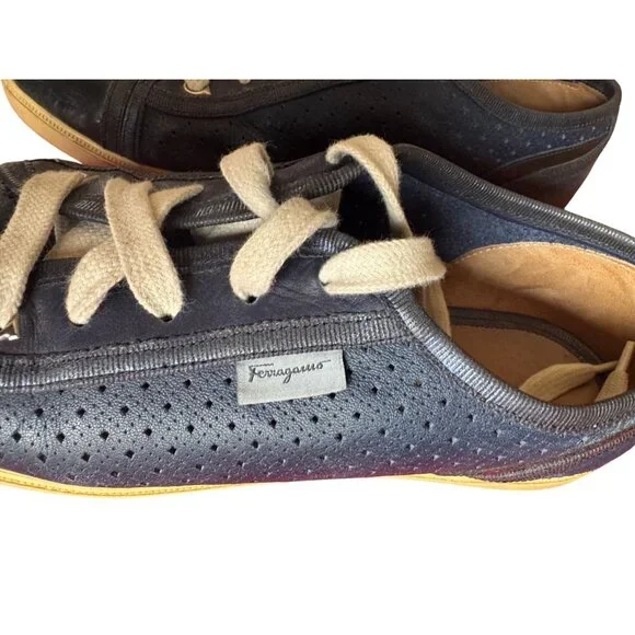 Salvatore Ferragamo Women’s Sneakers Navy Leather Gum Sole Dust Bag Italy 7.5 - Picture 5 of 16